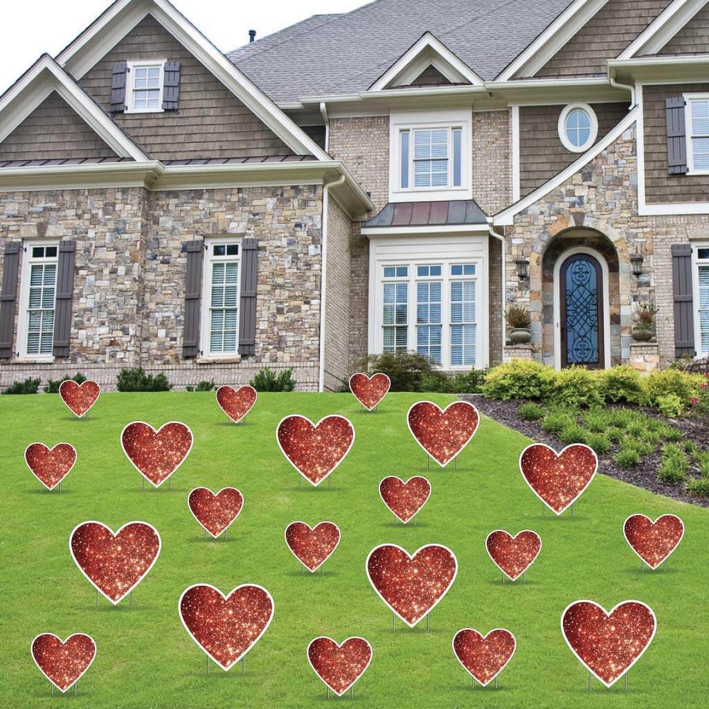 Red Glitter Hearts Valentine's Day Yard Cards