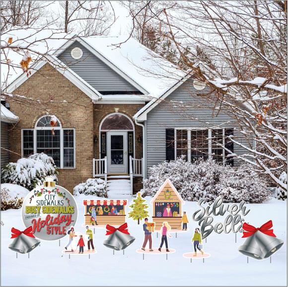 Silver Bells Christmas Song Themed Yard Card Decoration 11 pc set