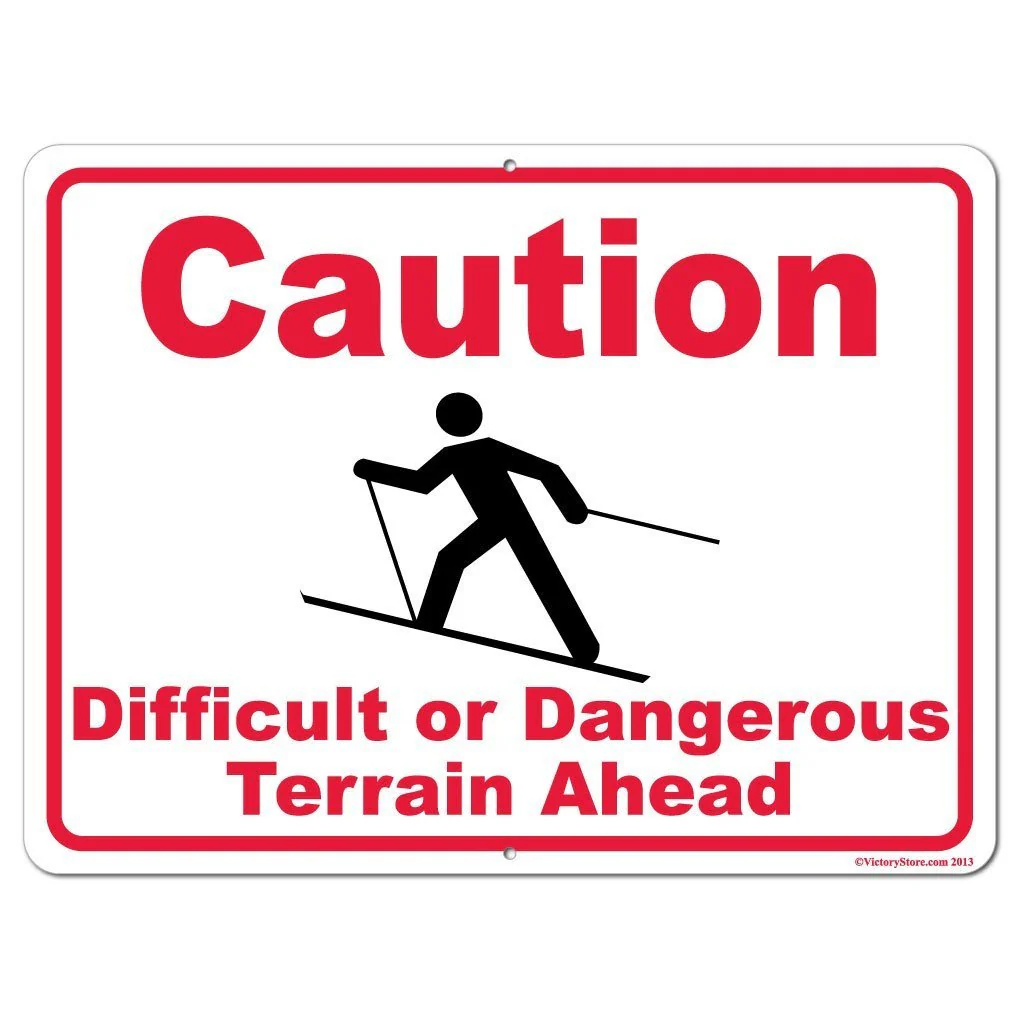 Skiing Caution Difficult or Dangerous Terrain Ahead Sign or Sticker - Image 3
