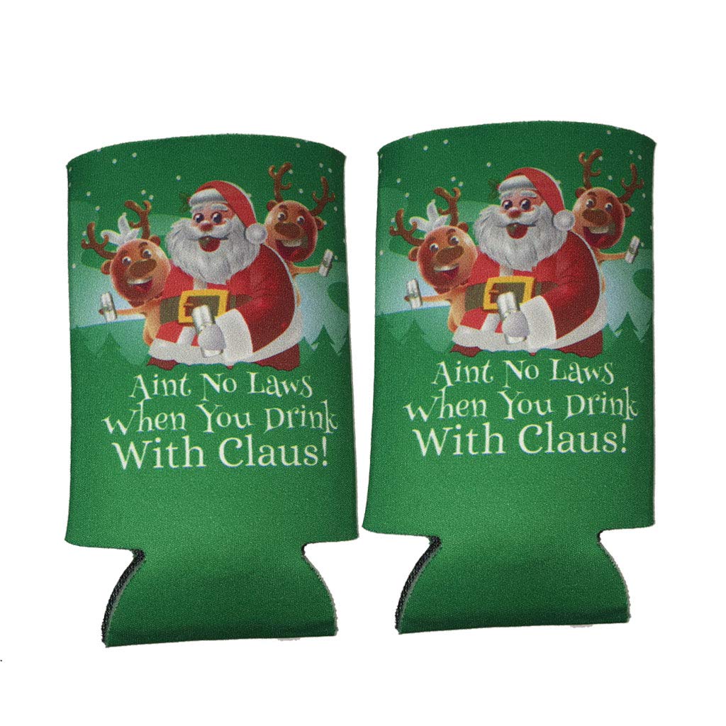 Slim Christmas Can Coolers "Ain't No Laws When You Drink With Claus" Pack