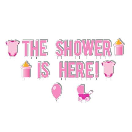 The Shower is Here Girl Baby Shower Yard Cards - 22 piece set - Image 2
