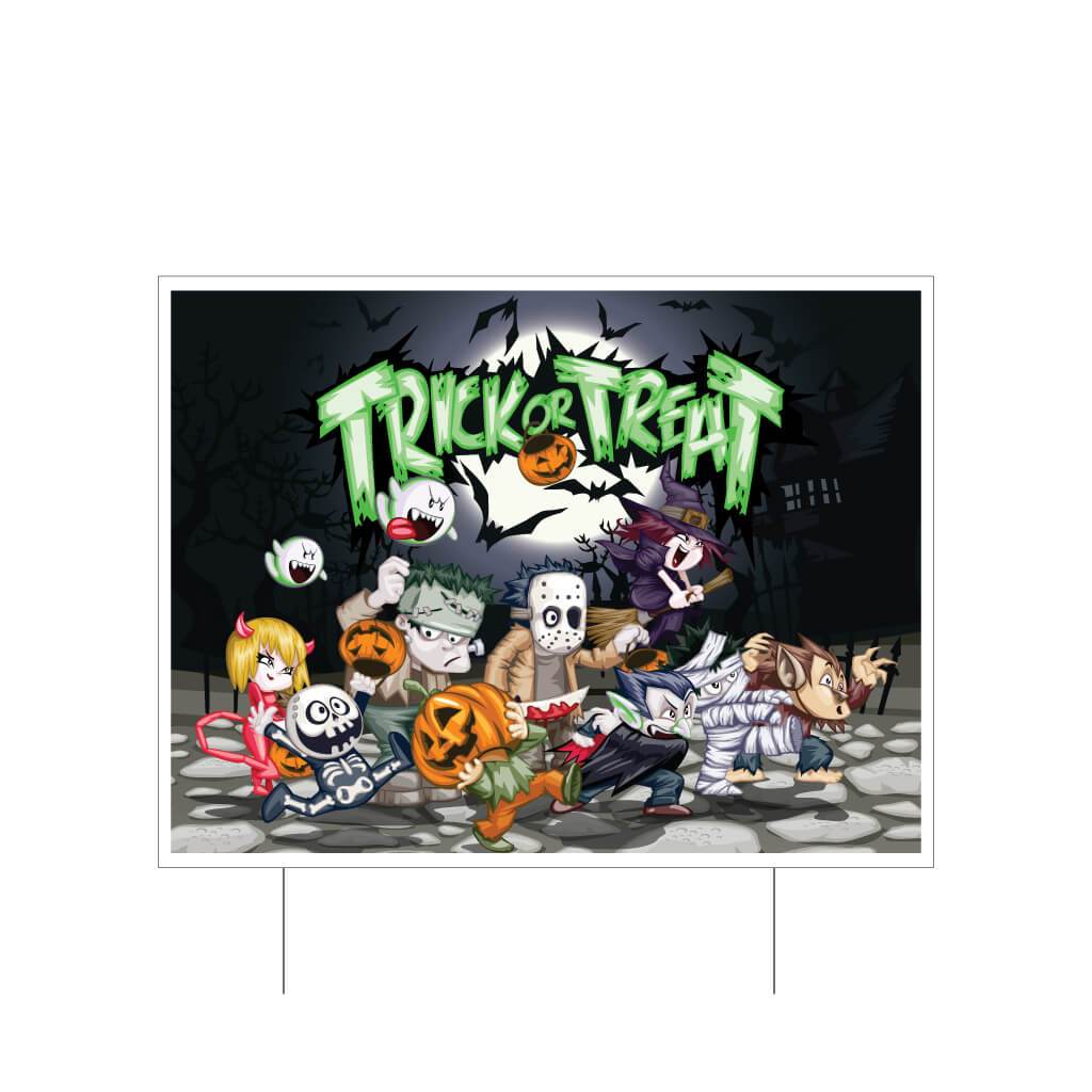 Trick or Treat Halloween Yard Sign Set of 2 with Stakes - Image 2