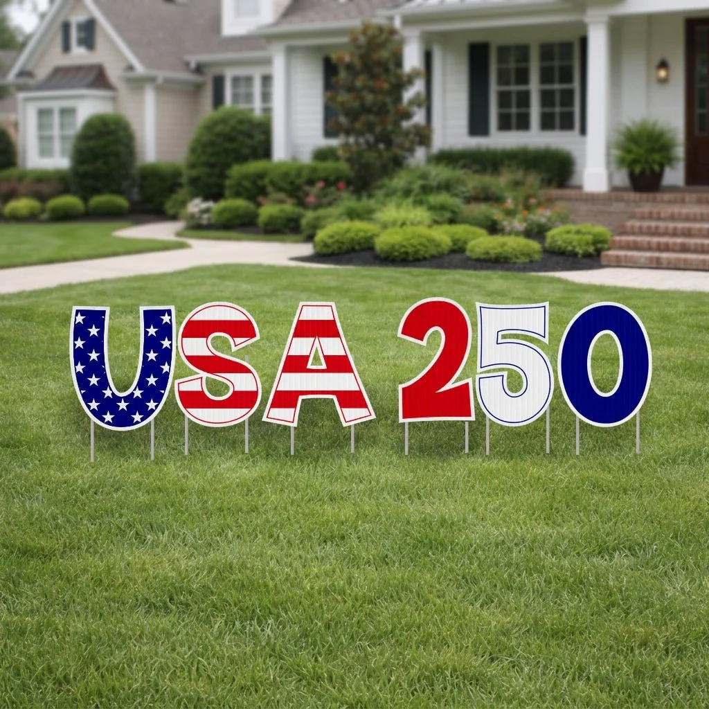 USA 250 Yard Letters with Stakes: 6pc Patriotic 4th of July Lawn Decor - Image 5