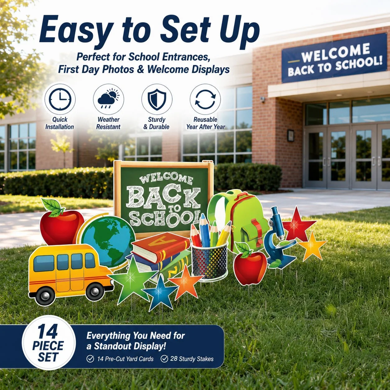 Welcome Back to School Chalkboard Yard Card Decoration - 14 pc set - Image 3
